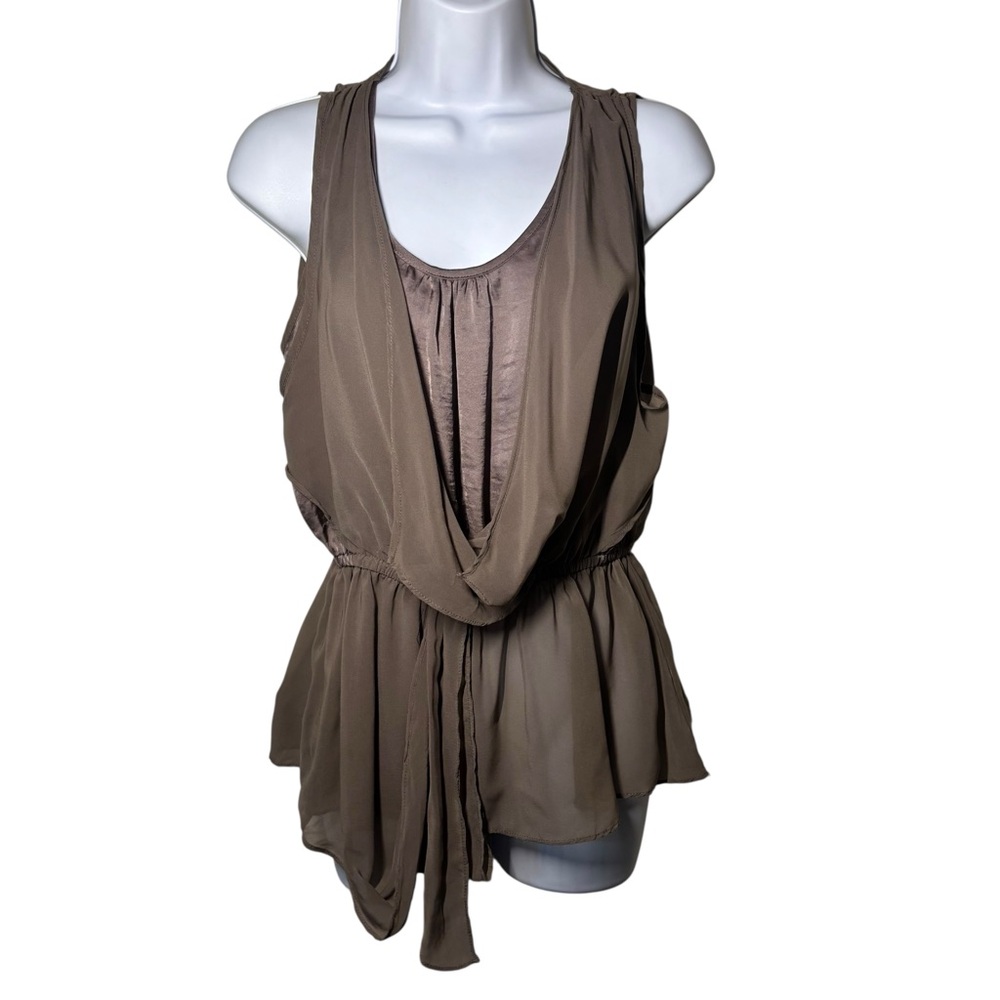 Sleeveless Peplum Top Sheer Taupe Ya Los Angeles
